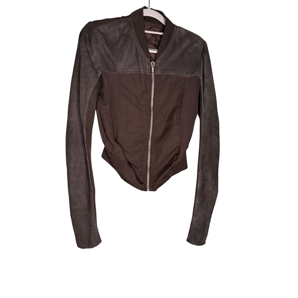 Archival Rick Owens Mainline Lamb Leather & Silk-Wool Blend Cropped Jacket VTG